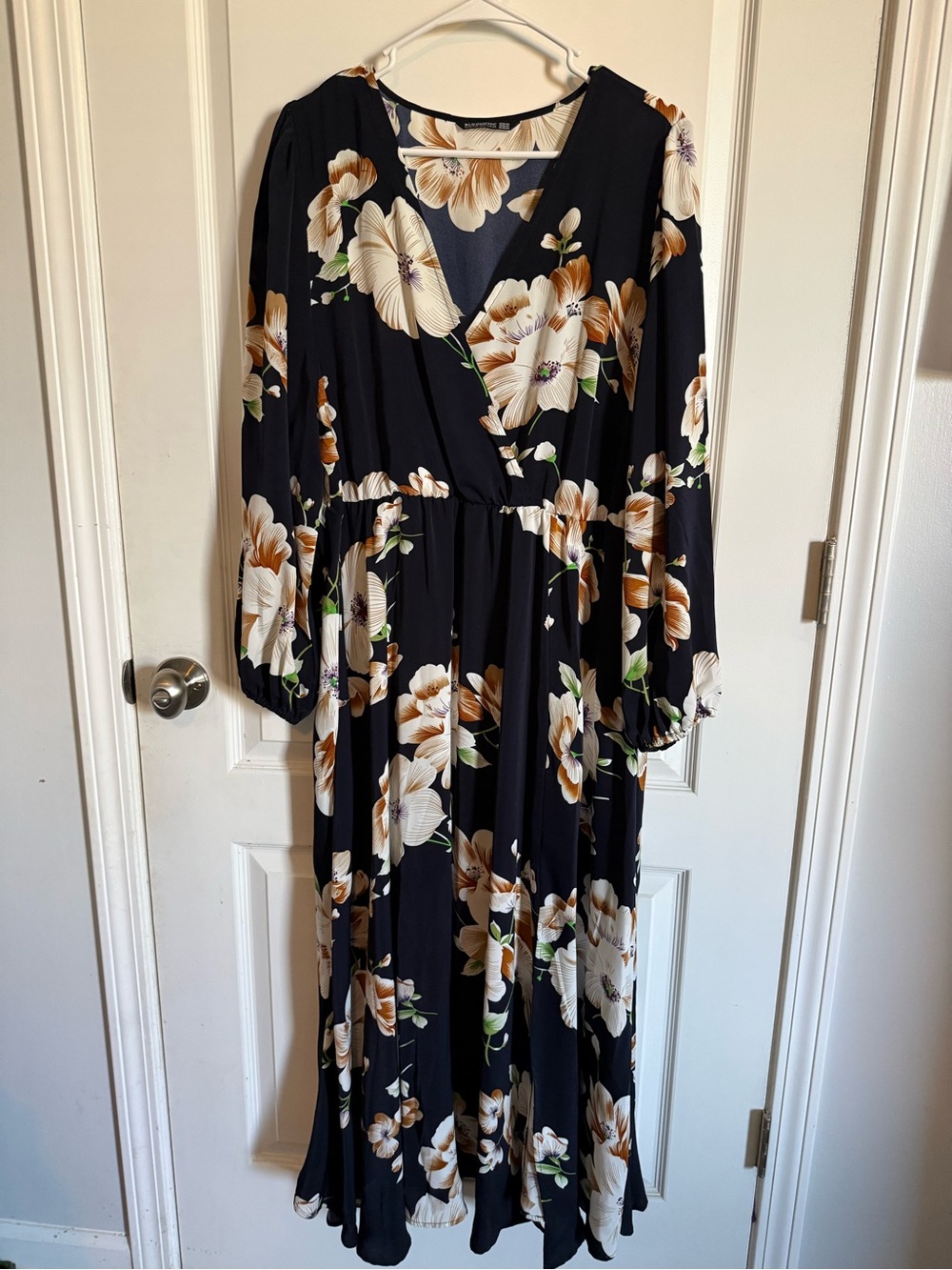 BloomChic Navy Maxi Dress with Cream & Tan Floral Accents